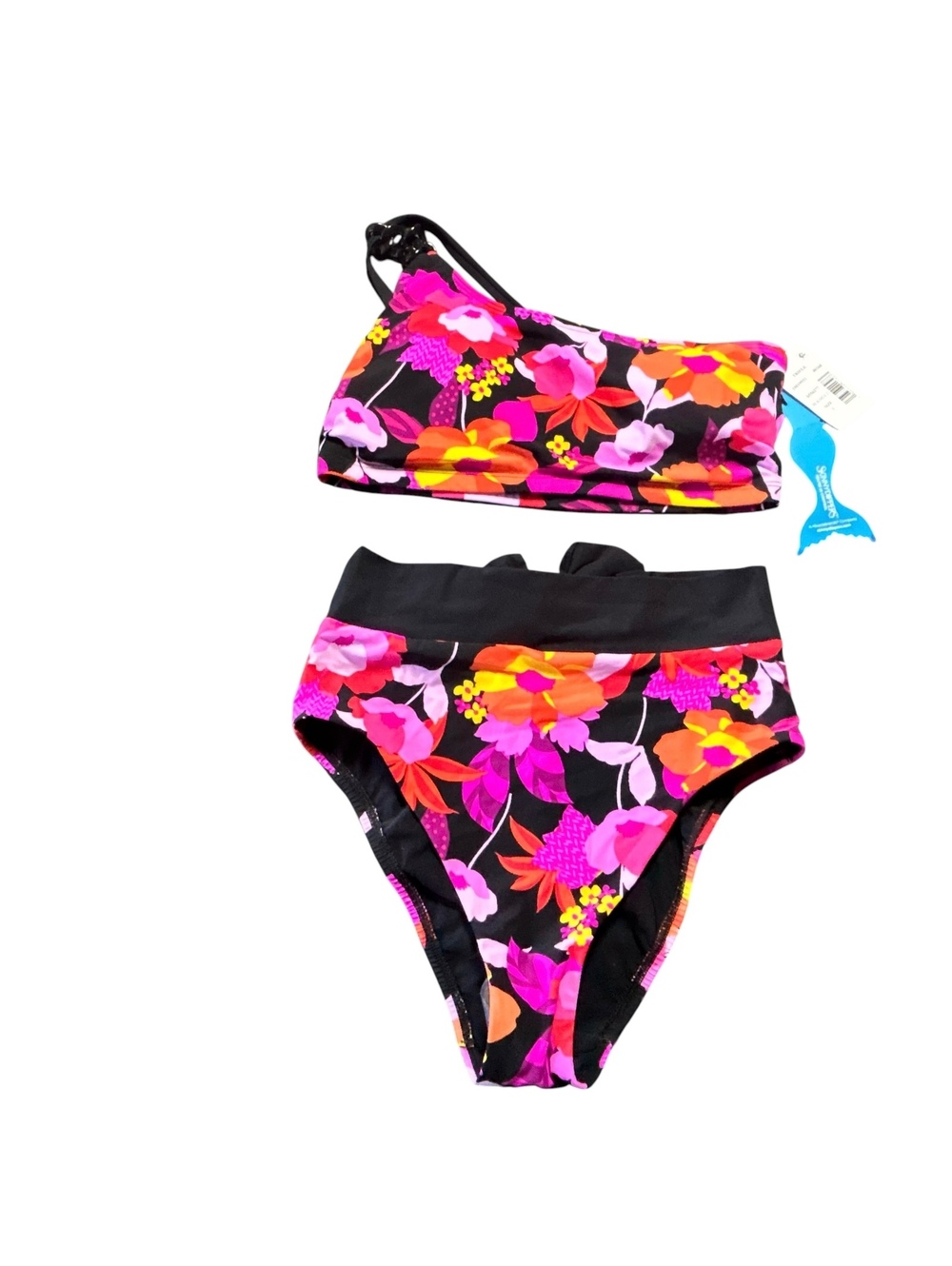SKINNYDIPPERS colorful one shoulder  bikini top high waist bow back bottom set